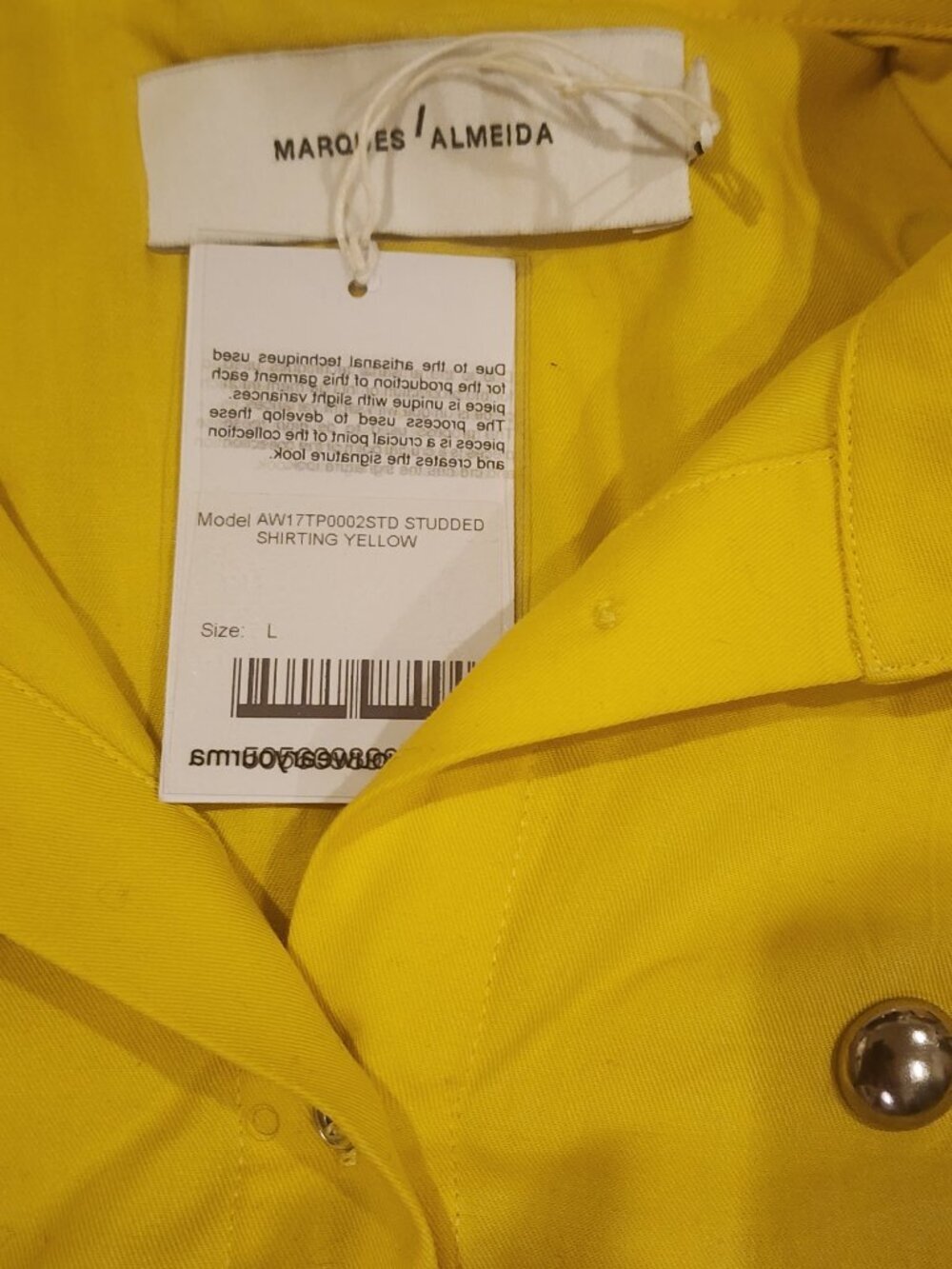 NWT Marques' Almeida Women's Studded Shirting Yellow Button Down - L - Picture 3 of 3